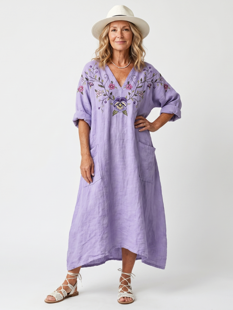 Αλεξάνδρα | Φλοράλ Oversized Midi Φόρεμα με Τσέπες