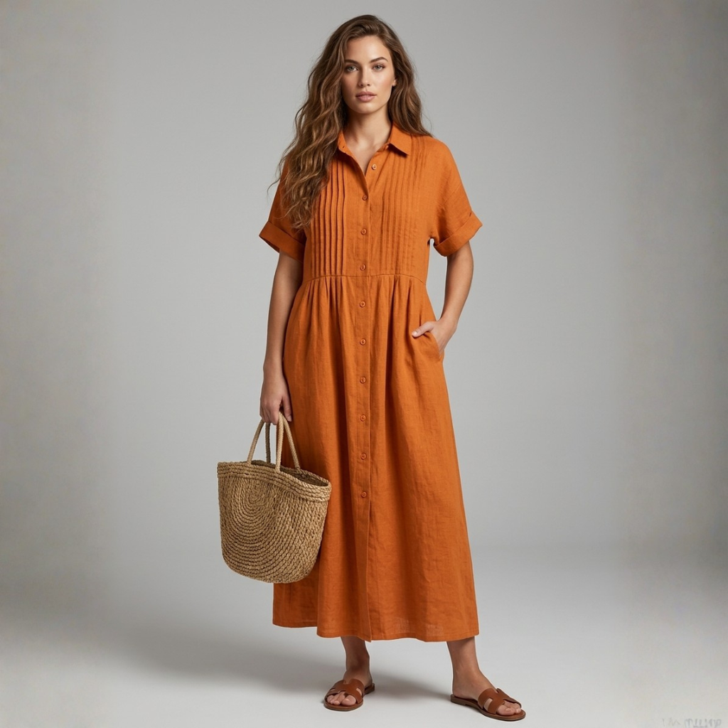 Electra - Ανέμελος βαμβακερό φόρεμα-πουκάμισο