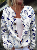 Φωτεινή | Vintage Floral Bird Print Cardigan με Κουμπιά