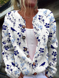 Βασιλική | Vintage floral print με πουλιά, cardigan με κουμπιά μπροστά