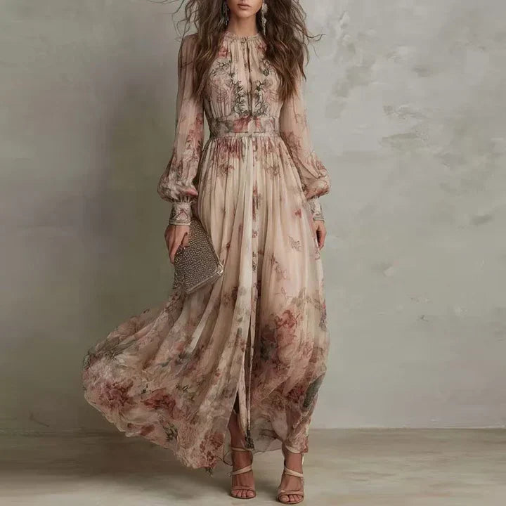 Δέσποινα | Vintage Floral Ψηλόμεσο Μάξι Φόρεμα