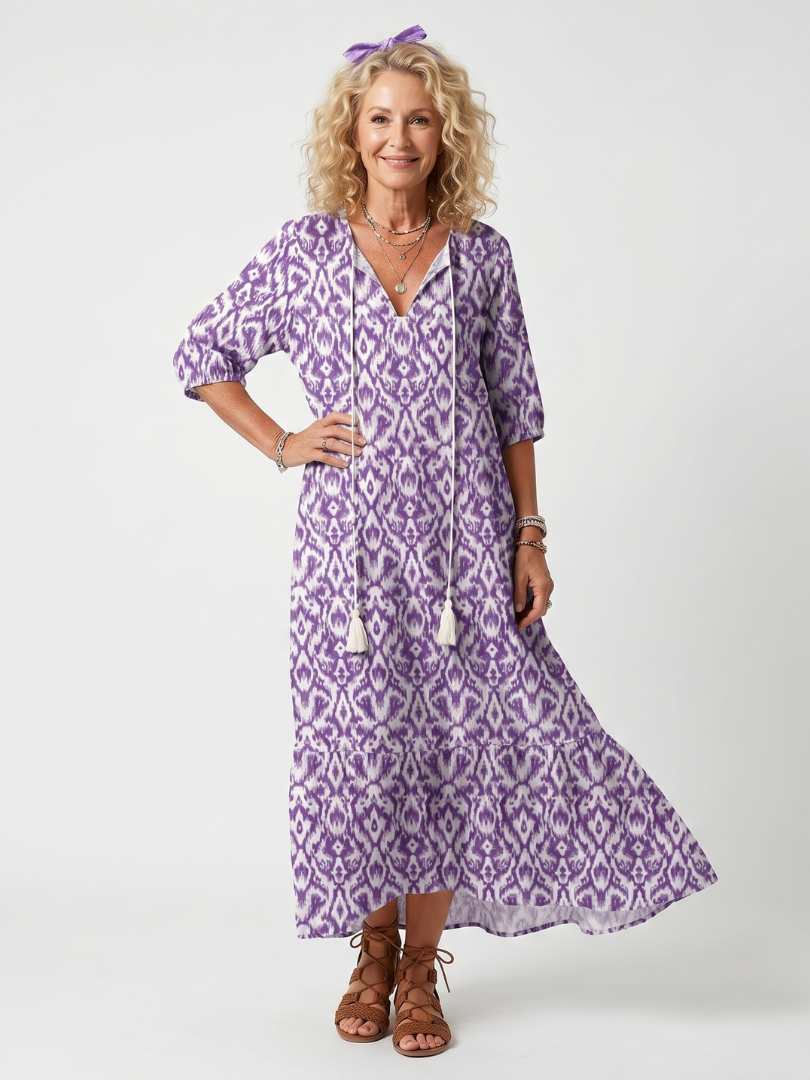 Αθηνά | Printed Tassel Tie Midi Dress