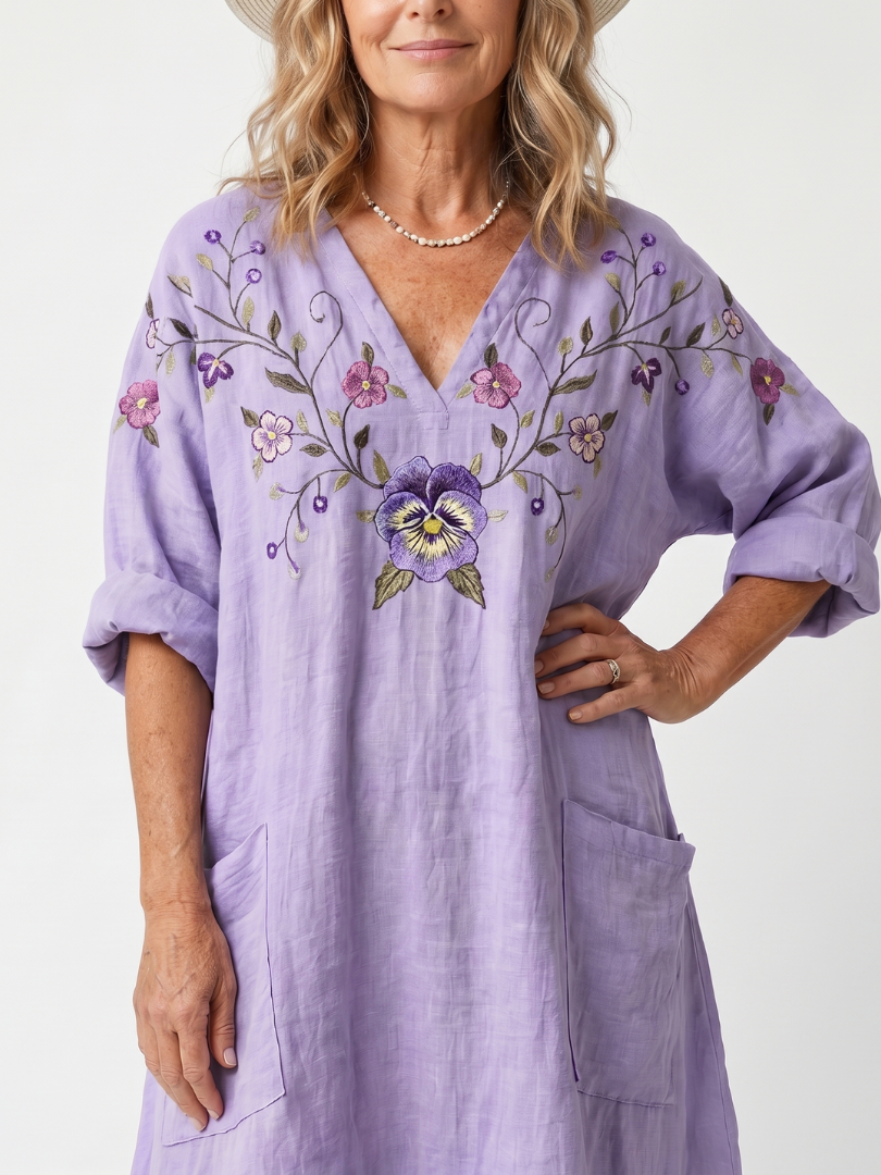 Αλεξάνδρα | Φλοράλ Oversized Midi Φόρεμα με Τσέπες