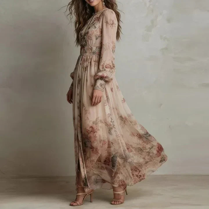 Δέσποινα | Vintage Floral Ψηλόμεσο Μάξι Φόρεμα