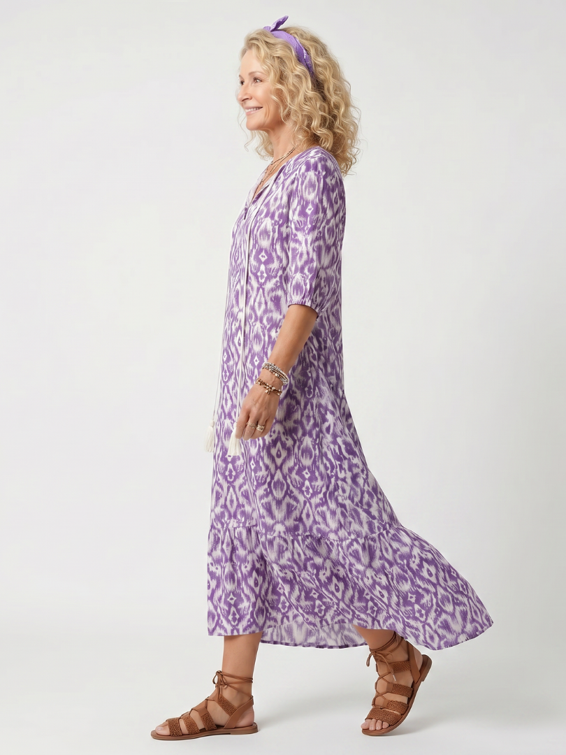 Αθηνά | Printed Tassel Tie Midi Dress