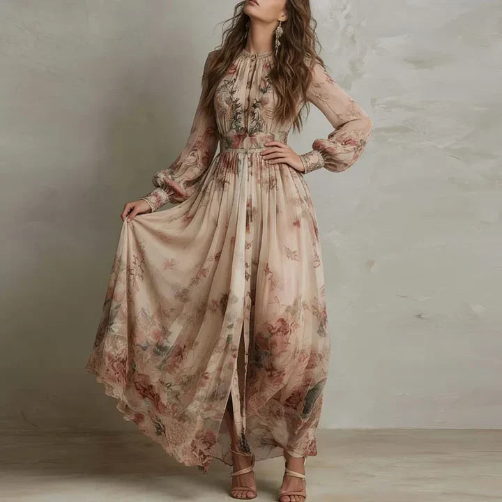 Δέσποινα | Vintage Floral Ψηλόμεσο Μάξι Φόρεμα