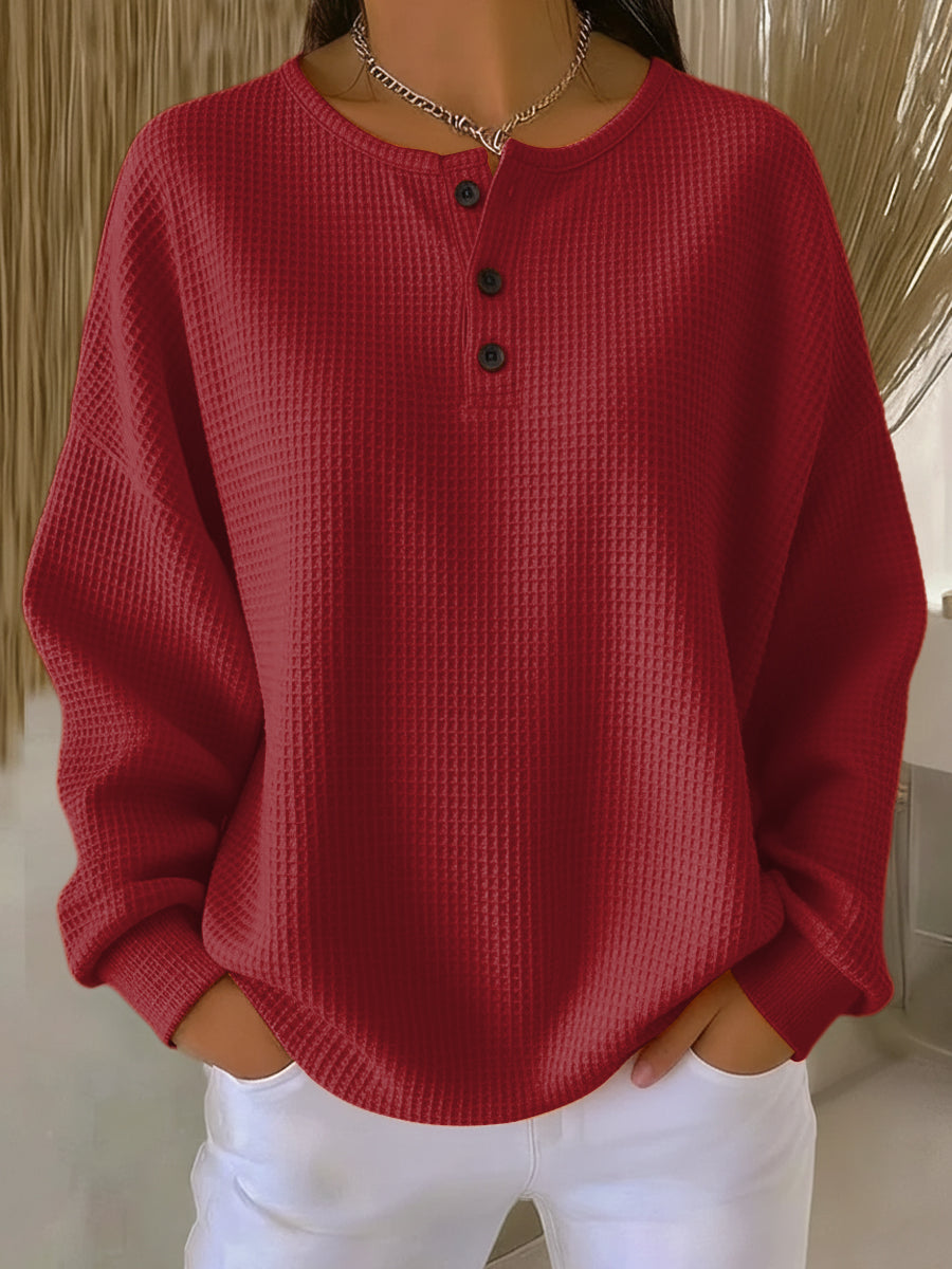 Ιωάννα | Άνετο waffle henley sweatshirt