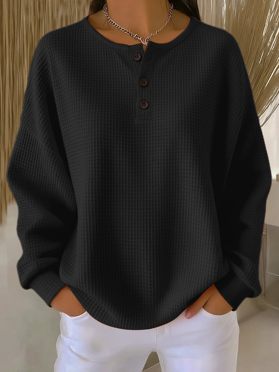 Ιωάννα | Άνετο waffle henley sweatshirt
