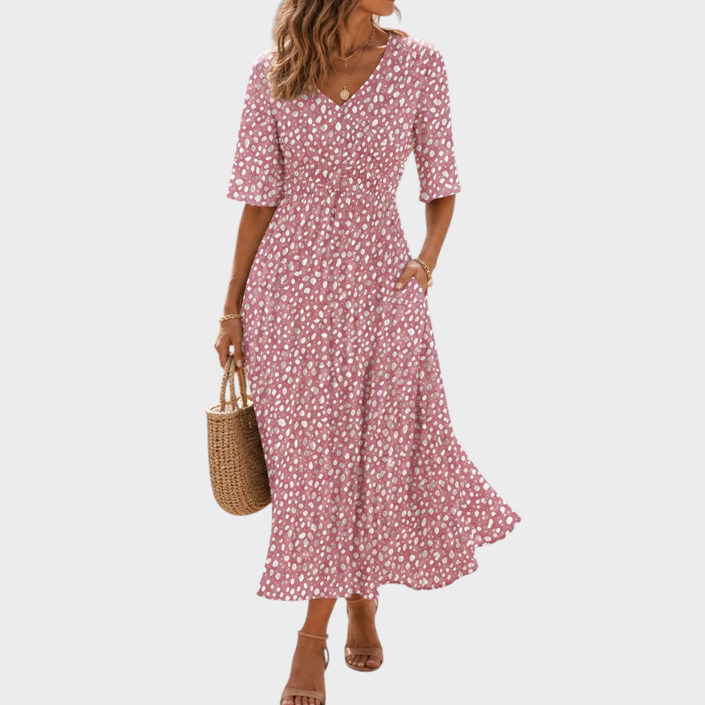 Ζωή | Κομψό Midi Φόρεμα με Σχέδιο που Κρύβει την Κοιλιά