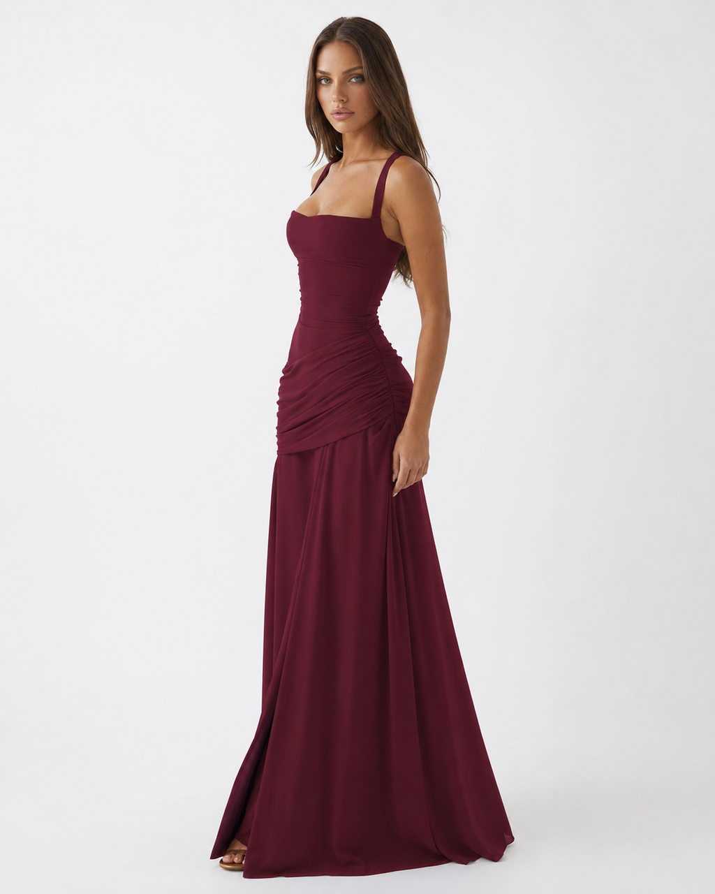 Λαμπρινή | Μαξι φόρεμα με ραφές και τετράγωνη λαιμόκοψη