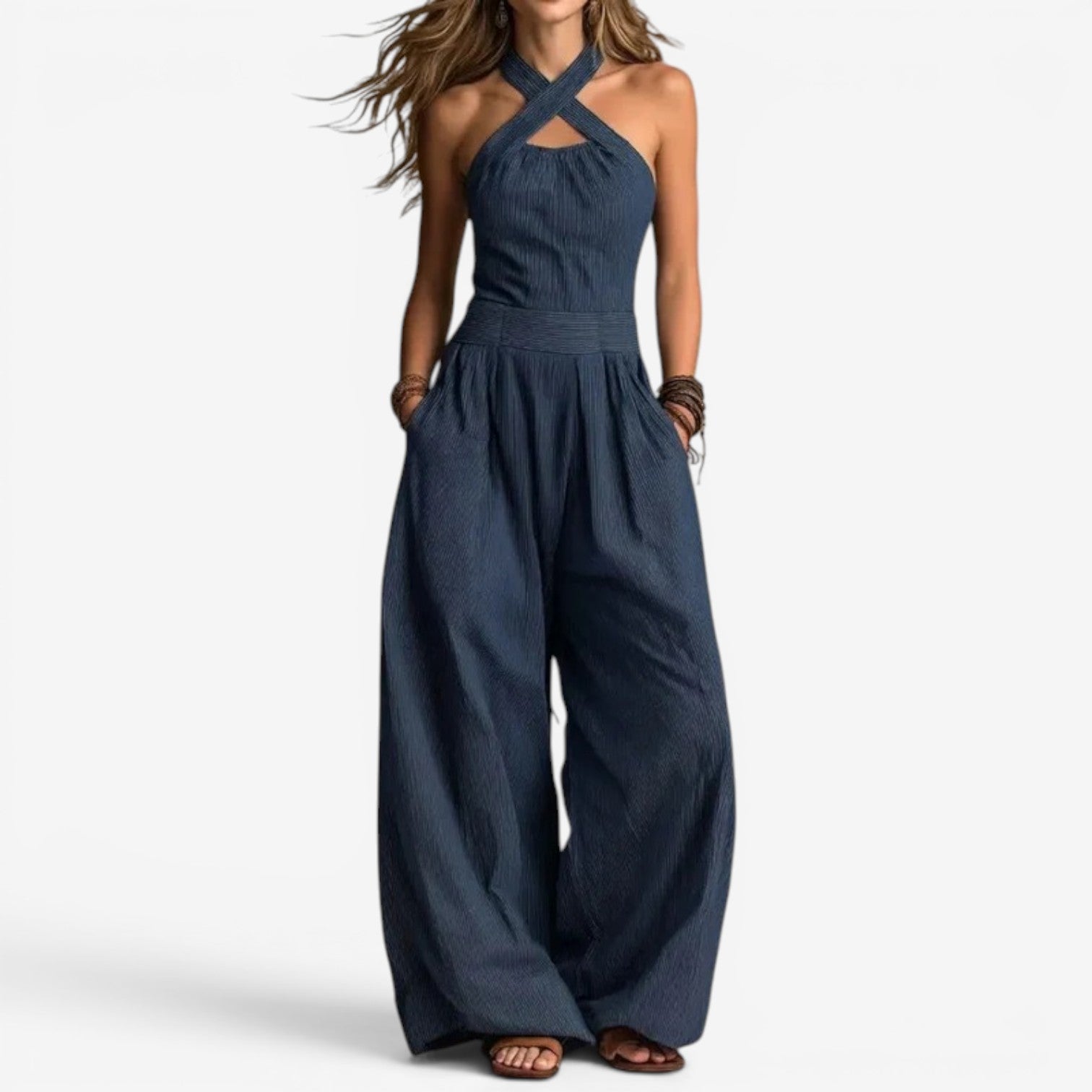Αικατερίνη | Φόρεμα Jumpsuit με Φαρδιά Πόδια — Διασταυρούμενη Λαιμόκοψη