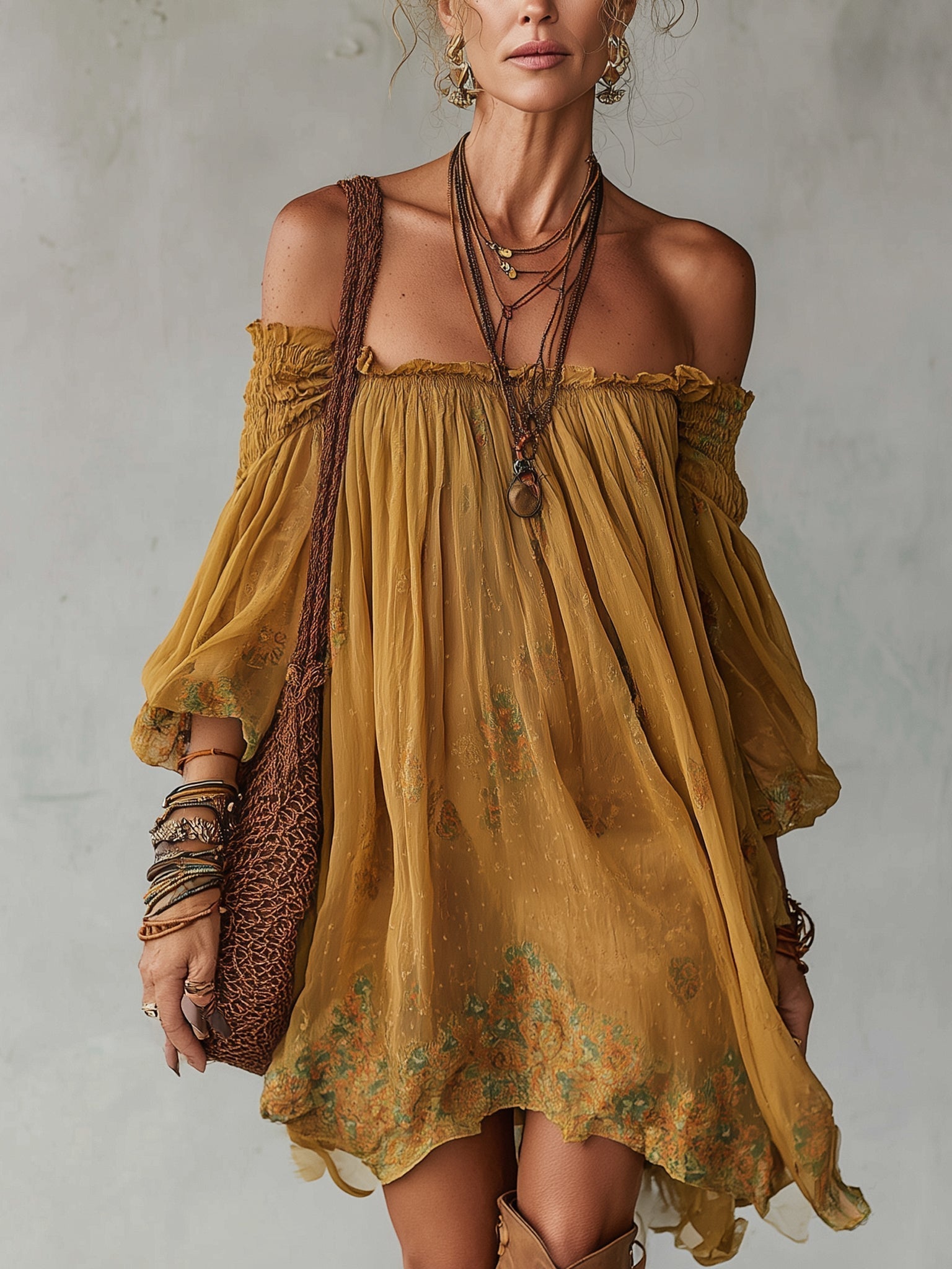 Όλγα | Μίνι Κίτρινο Φόρεμα με Λουλούδια Off Shoulder