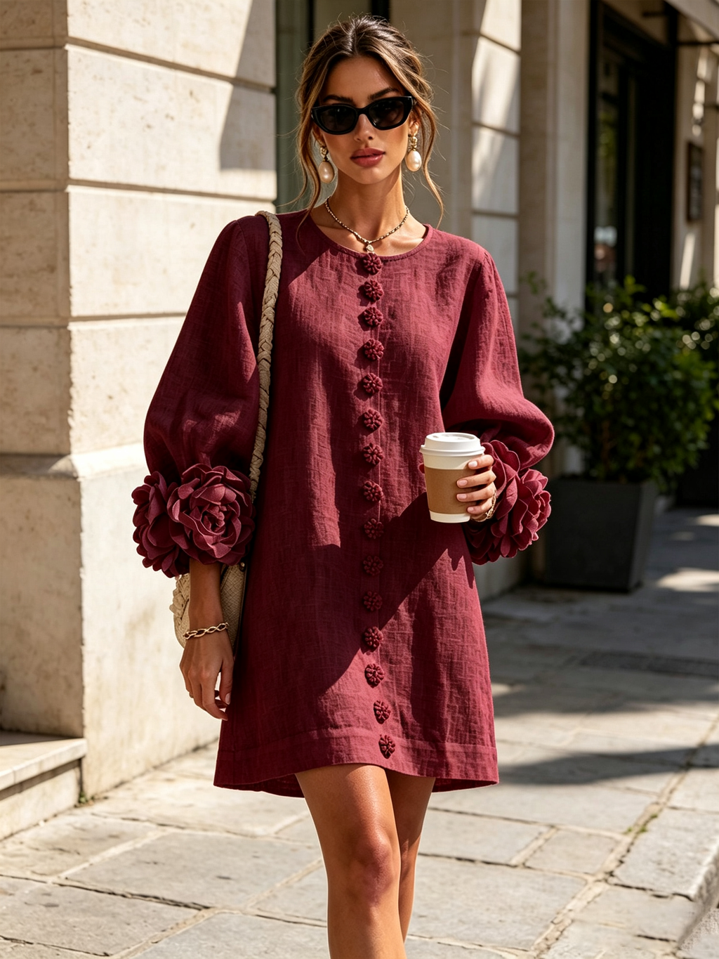 Μαρία | Λουλουδάτο Μίνι Φόρεμα με Εντυπωσιακές Μανσέτες