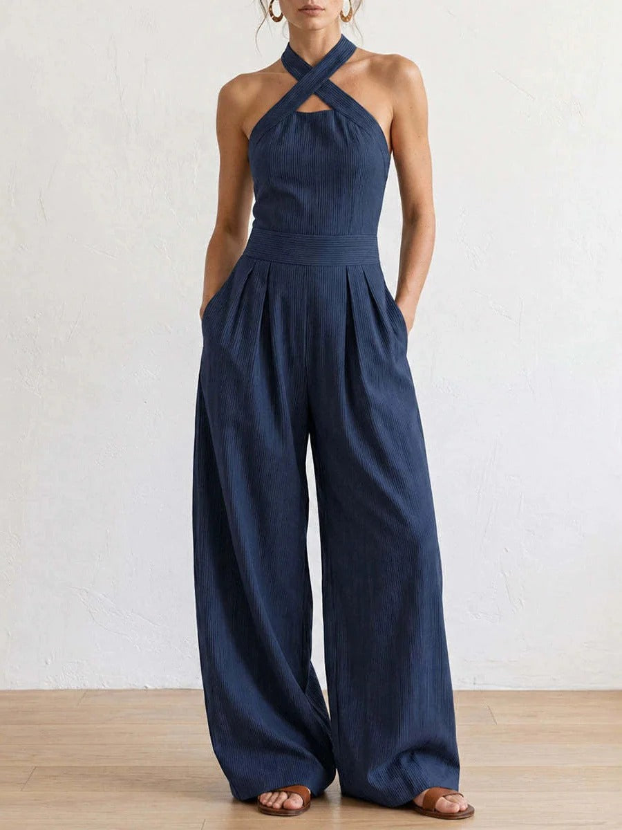 Αικατερίνη | Φόρεμα Jumpsuit με Φαρδιά Πόδια — Διασταυρούμενη Λαιμόκοψη