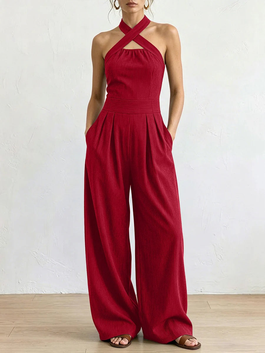Αικατερίνη | Φόρεμα Jumpsuit με Φαρδιά Πόδια — Διασταυρούμενη Λαιμόκοψη