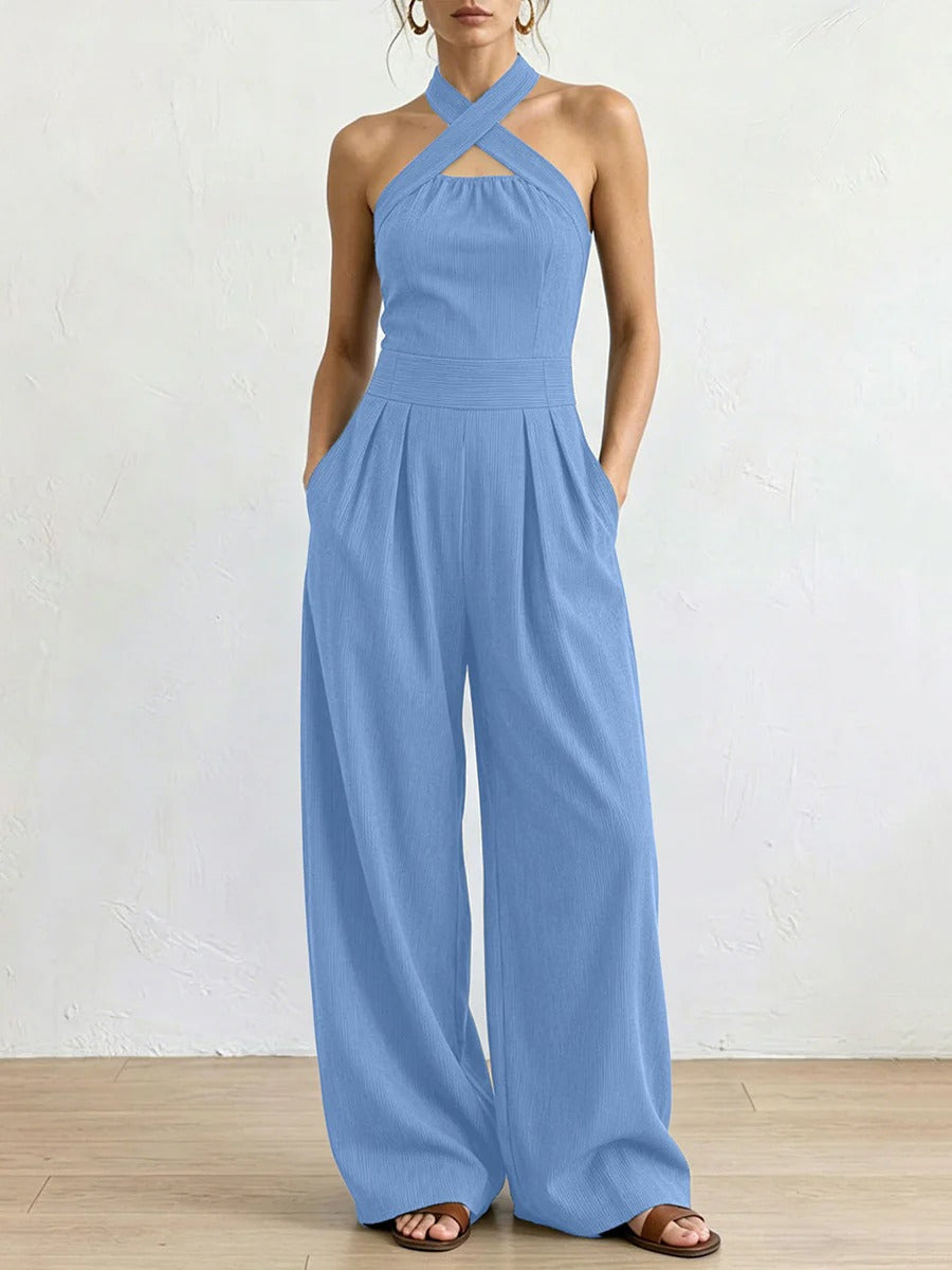Αικατερίνη | Φόρεμα Jumpsuit με Φαρδιά Πόδια — Διασταυρούμενη Λαιμόκοψη
