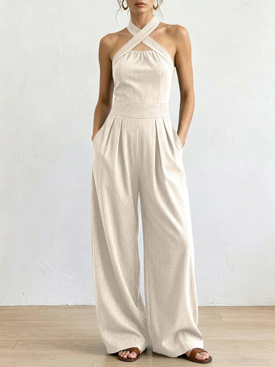 Αικατερίνη | Φόρεμα Jumpsuit με Φαρδιά Πόδια — Διασταυρούμενη Λαιμόκοψη