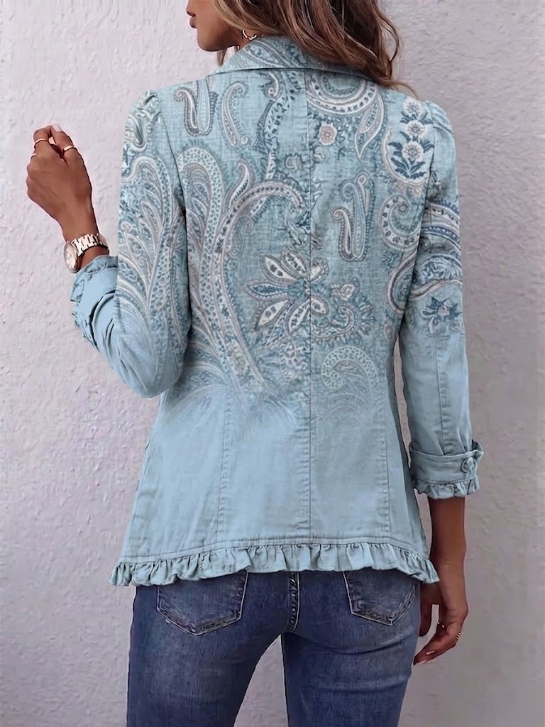 Αμαλία | Vintage σακάκι με paisley σε ουρανί χρώμα με άκρες
